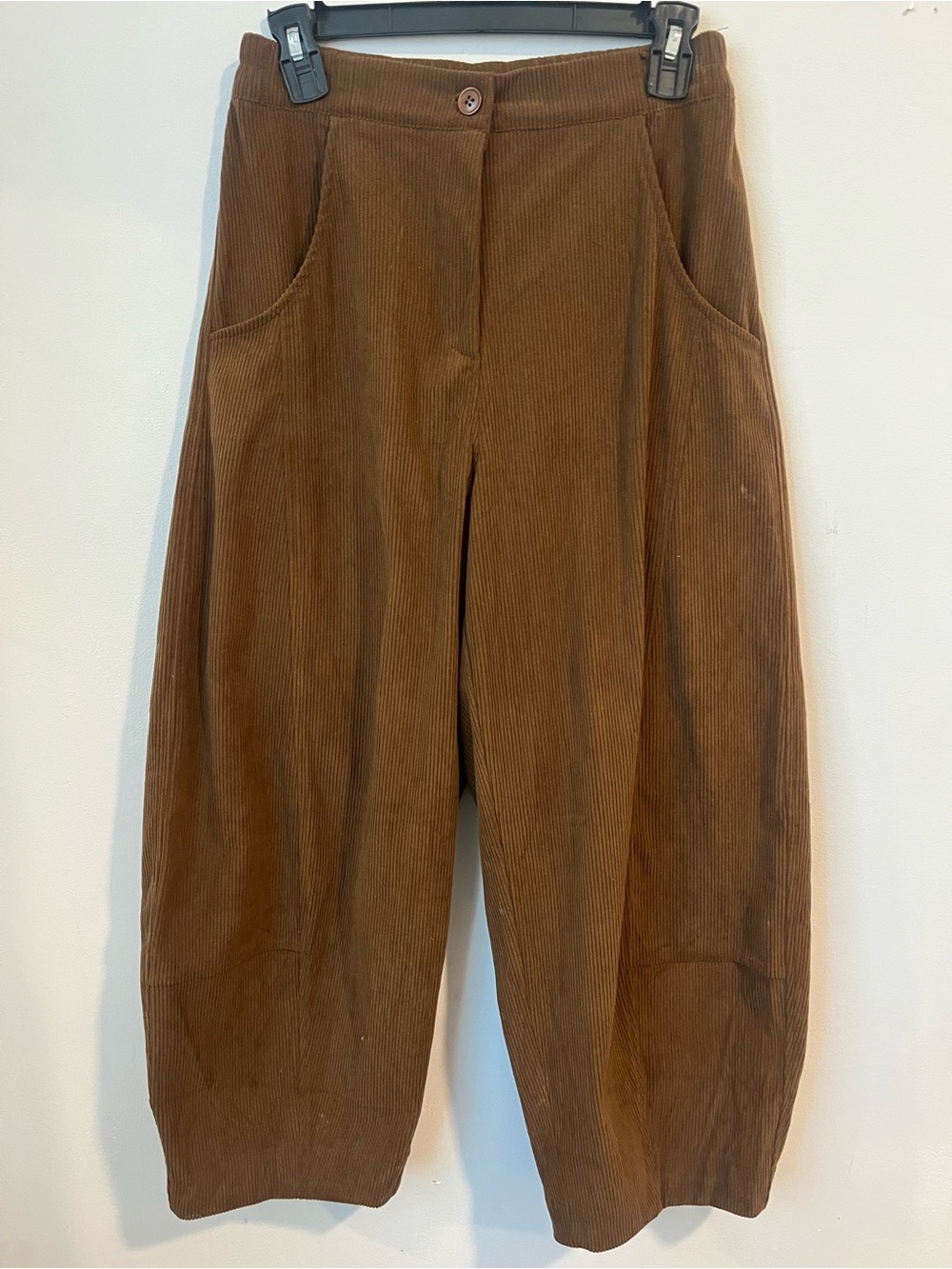 Brown Corduroy Wide-Leg Barrel Cropped Pants